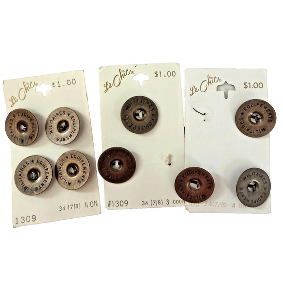 Militaires Equipments Other - 9 Vintage Militaires Equipment Buttons Le Chic Thin Brass Approx 5/8" Wide